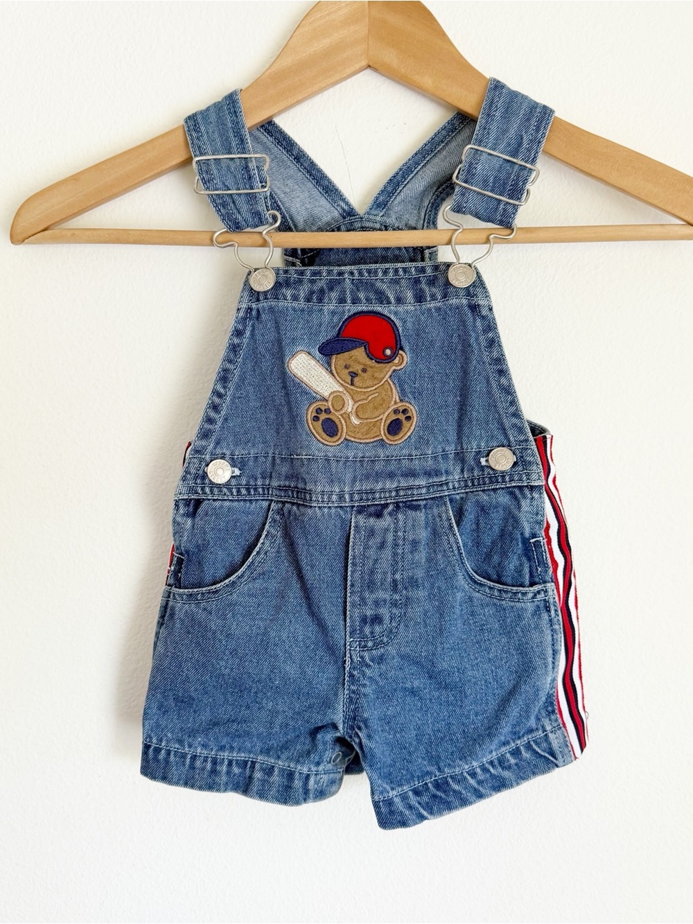 90s Sesame Street Overalls Denim Shortalls Kids Bear Baseball Patch Stripe 3/6 M